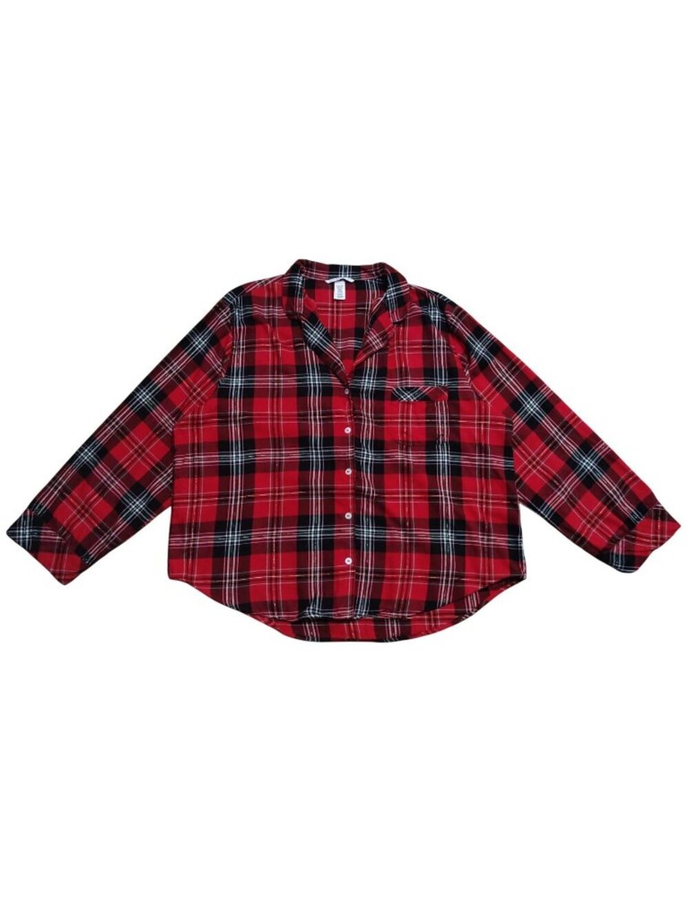 Victoria's Secret Red Plaid Long Sleeve Button-Up Shirt Women's XL Pocket Top.